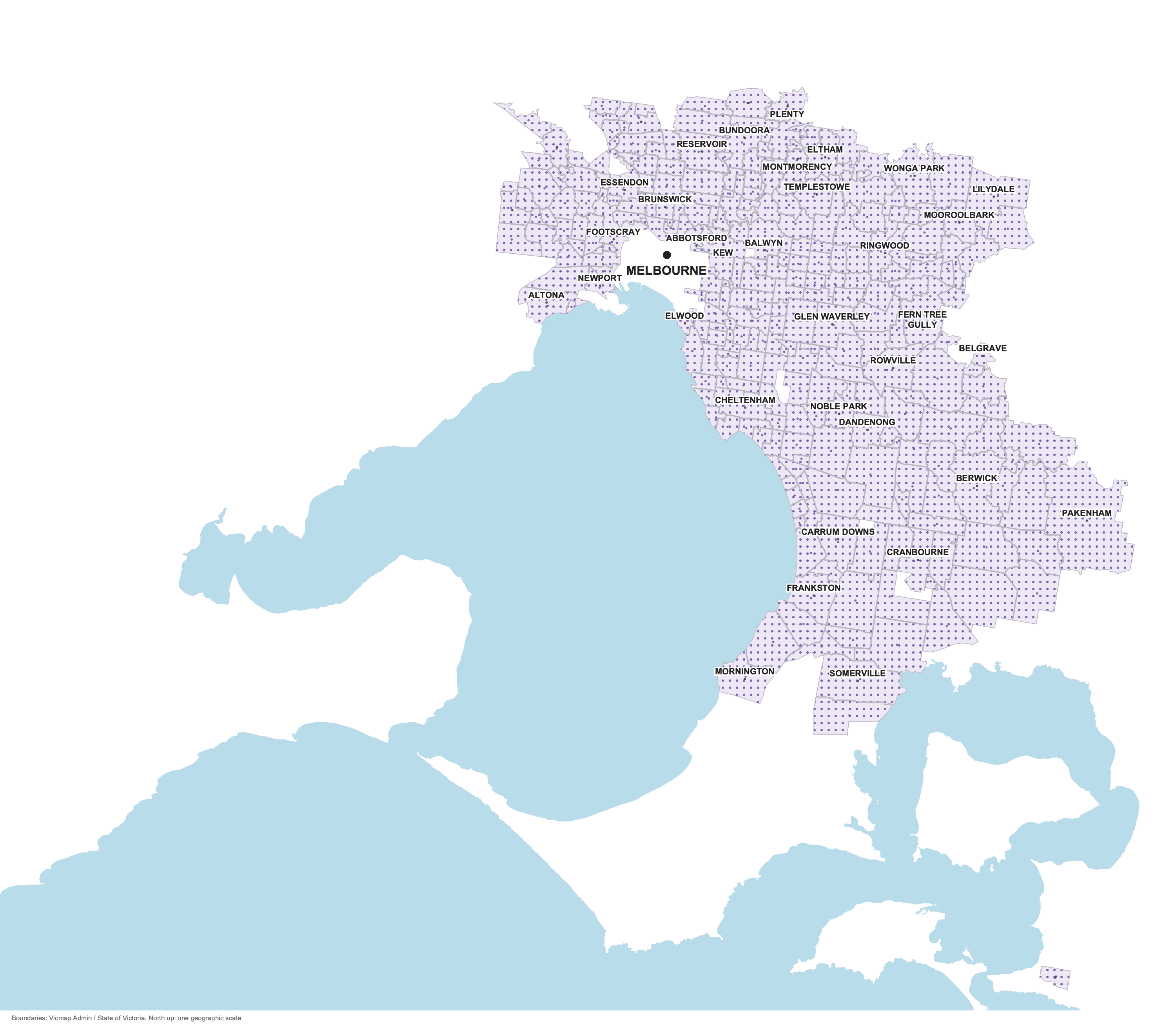 Map of Extensions Unlimited service areas across Melbourne and surrounding suburbs, shown in purple